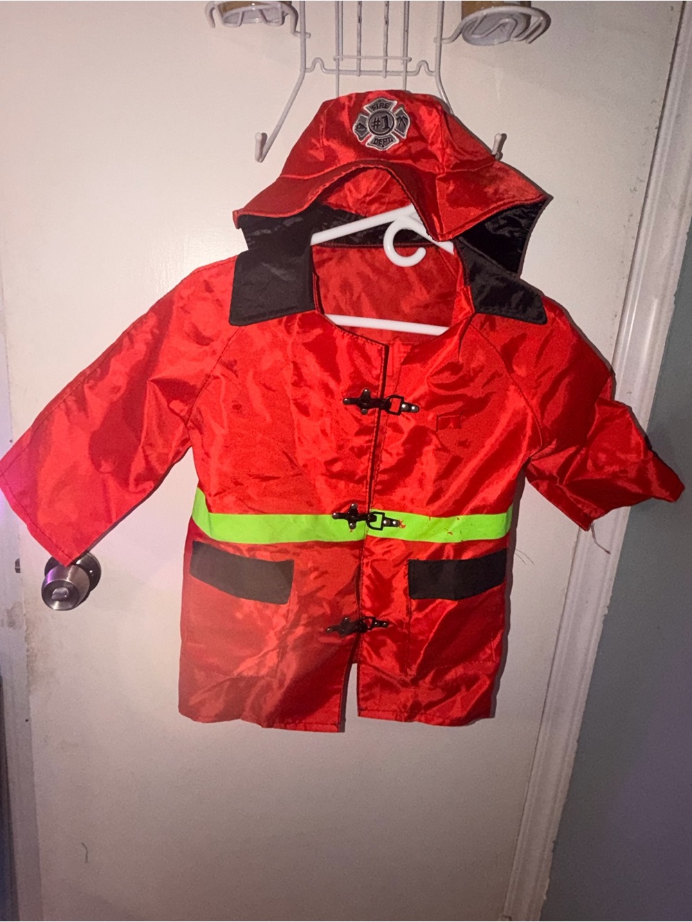 Spirit Red Kids Firefighter Coat with Neon Stripe and Hood
